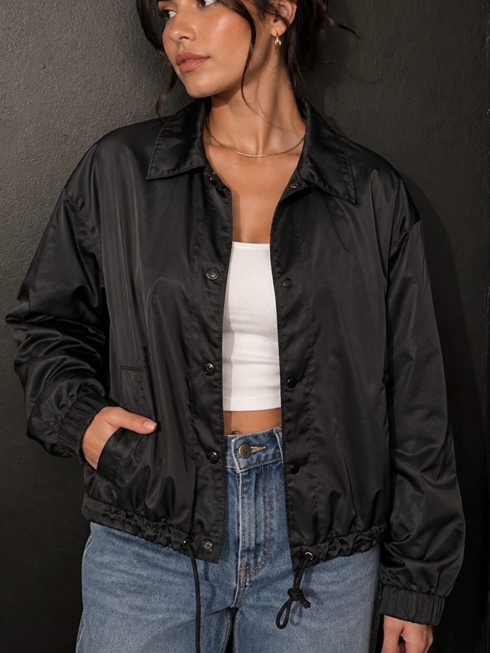 H&M Black Satin Bomber Jacket